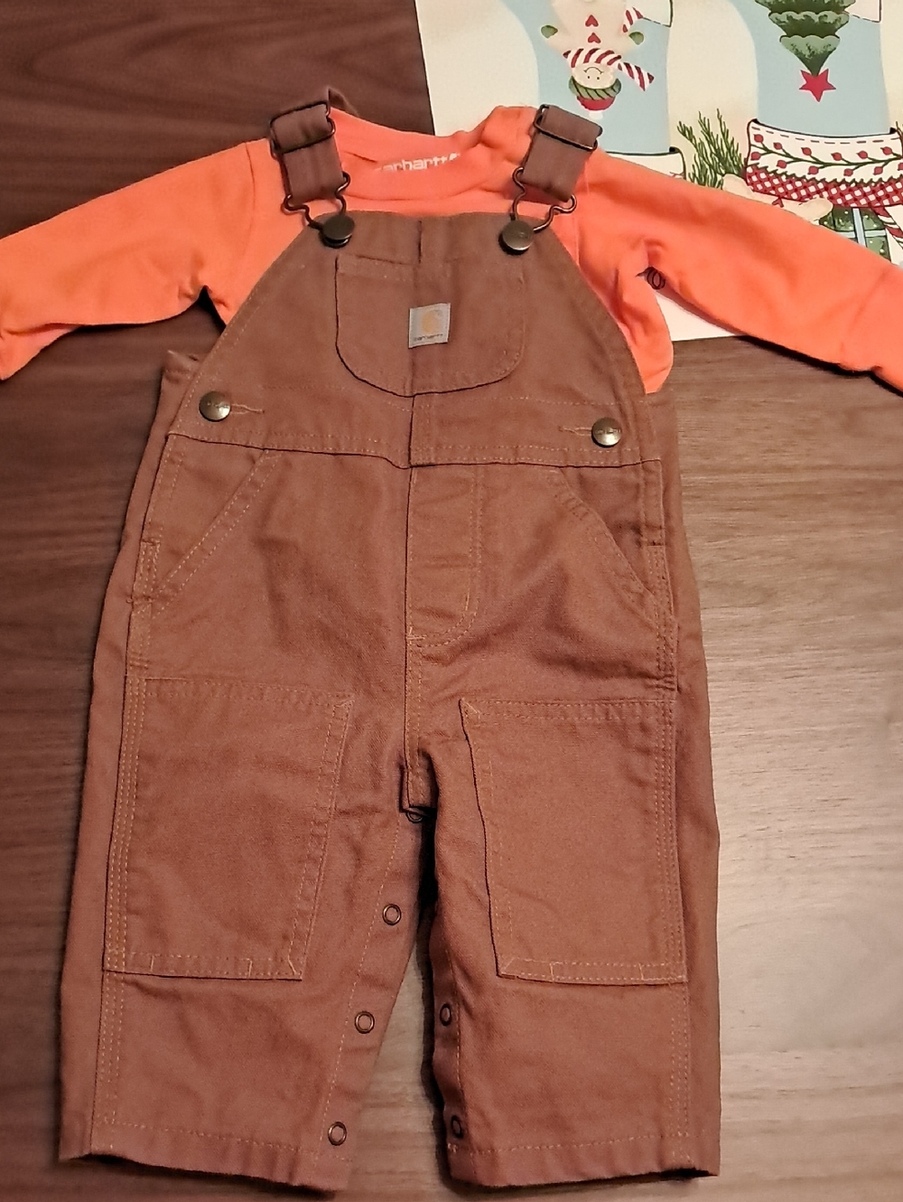 Carhartt Brown Canvas Infamt Overalls with Orange Onsie